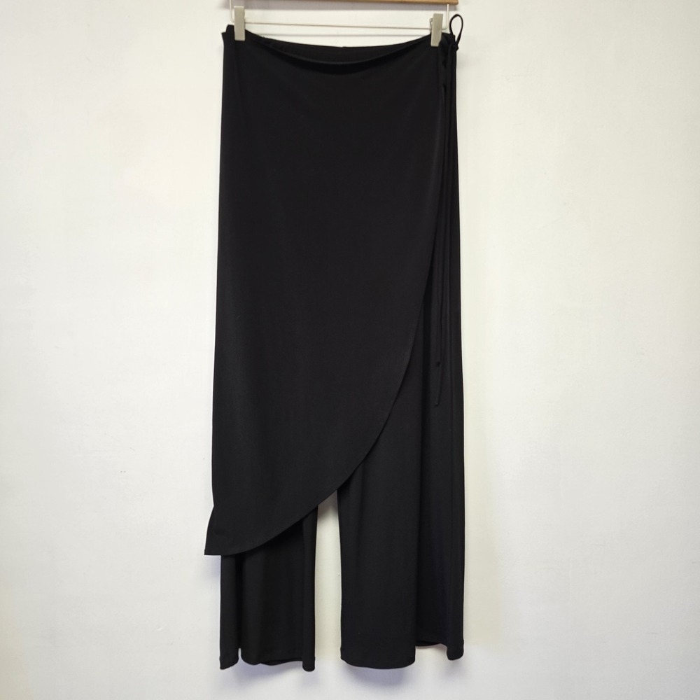 Clara Sun Woo Pants Size 1X Wrap Black Wide Leg Pull On Palazzo Stretch Side Tie